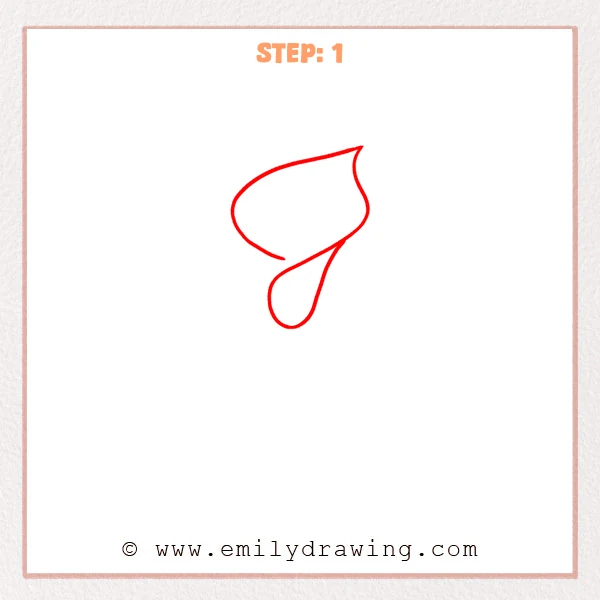 how to draw a calla lily - Simple outline of a calla lily with one large curled petal shape, a small teardrop center, and the start of a stem.